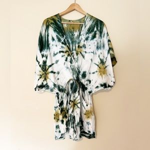 Tie-Dye Wrap Jumpsuit - Green and Yellow